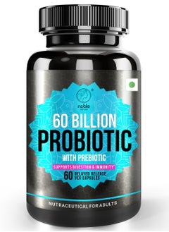 noble nature Probiotic 60 Billion CFU, 10 Beneficial Strains, and Organic Prebiotics - Supports Digestion and Immunity for Women and Men - 60 Delayed Release Veg Capsules  - Image 1