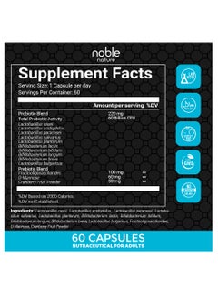 noble nature Probiotic 60 Billion CFU, 10 Beneficial Strains, and Organic Prebiotics - Supports Digestion and Immunity for Women and Men - 60 Delayed Release Veg Capsules  - Image 2