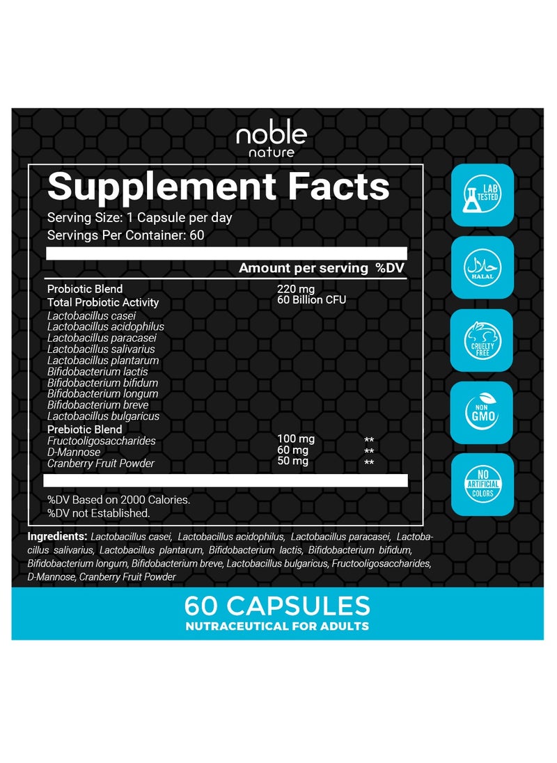 noble nature - Probiotic 60 Billion CFU, 10 Beneficial Strains, and Organic Prebiotics - Supports Digestion and Immunity for Women and Men - 60 Delayed Release Veg Capsules - Image 1
