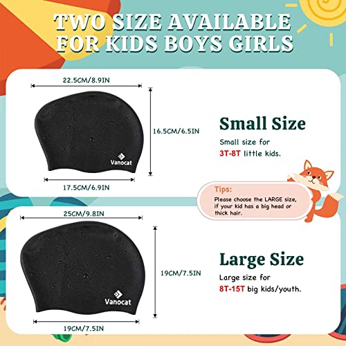 Vanocat 2 Pack Kids Swim Caps for Long/Short Hair, Unisex Silicone Swimming Cap for Age 3-15 Children Toddler Youth Teen, Waterproof Shower Cap Bathing Hats for Girls Boys with Ear Plugs & Nose Clip-8 - Image 2