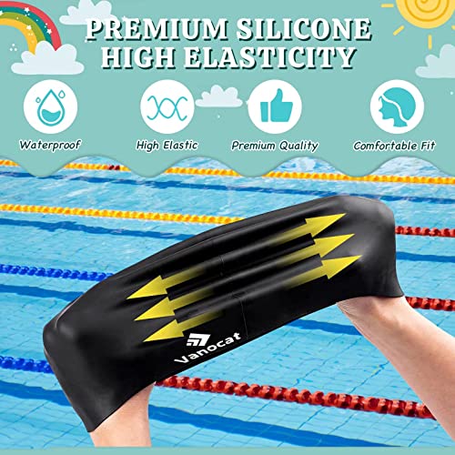 Vanocat 2 Pack Kids Swim Caps for Long/Short Hair, Unisex Silicone Swimming Cap for Age 3-15 Children Toddler Youth Teen, Waterproof Shower Cap Bathing Hats for Girls Boys with Ear Plugs & Nose Clip-8 - Image 4