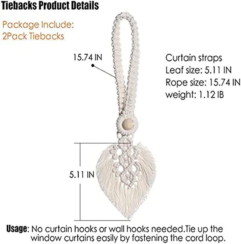 Artilady 2Pack Curtain Tiebacks Handmade Holdbacks - Farmhouse Curtain Tie Back Holder by Hand-Woven Cotton Rope, Bohemian Home Decor Drapery Holdback - Image 5
