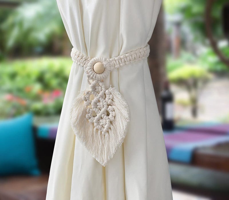 Artilady 2Pack Curtain Tiebacks Handmade Holdbacks - Farmhouse Curtain Tie Back Holder by Hand-Woven Cotton Rope, Bohemian Home Decor Drapery Holdback - Image 2