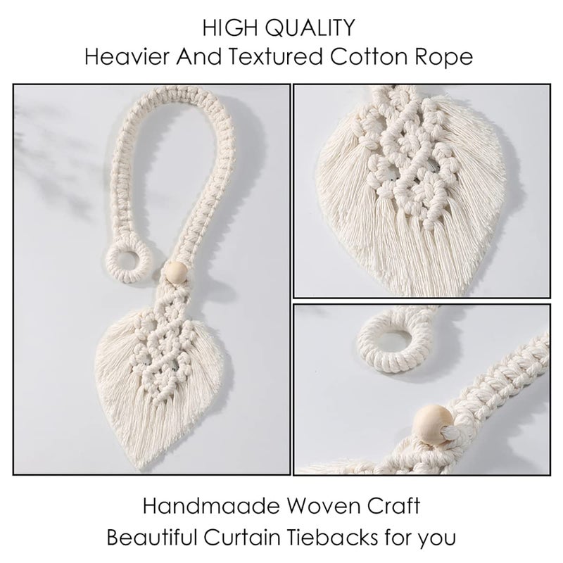 Artilady 2Pack Curtain Tiebacks Handmade Holdbacks - Farmhouse Curtain Tie Back Holder by Hand-Woven Cotton Rope, Bohemian Home Decor Drapery Holdback - Image 3