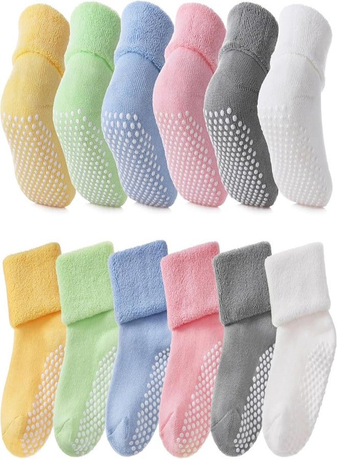 Yanwenx Baby Boys Girls Grips Socks Infant Toddlers Kids Non Slip Warm Thick Cotton Ankle Crew Socks with Grippers Pack Of 4_1-2 Years - Image 1