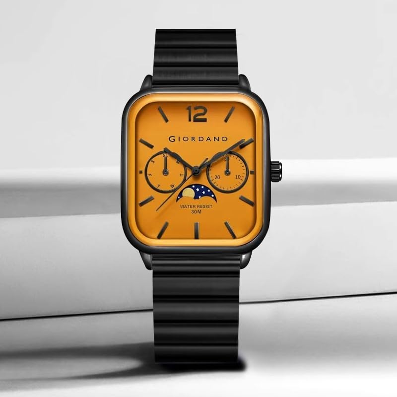 Giordano Classic Square Analog Watch for Men with Moon Phase Display and Stainless Steel Strap - Image 3