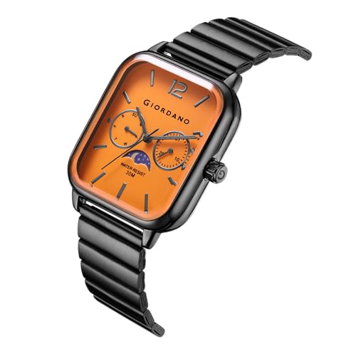 Giordano Classic Square Analog Watch for Men with Moon Phase Display and Stainless Steel Strap - Image 4