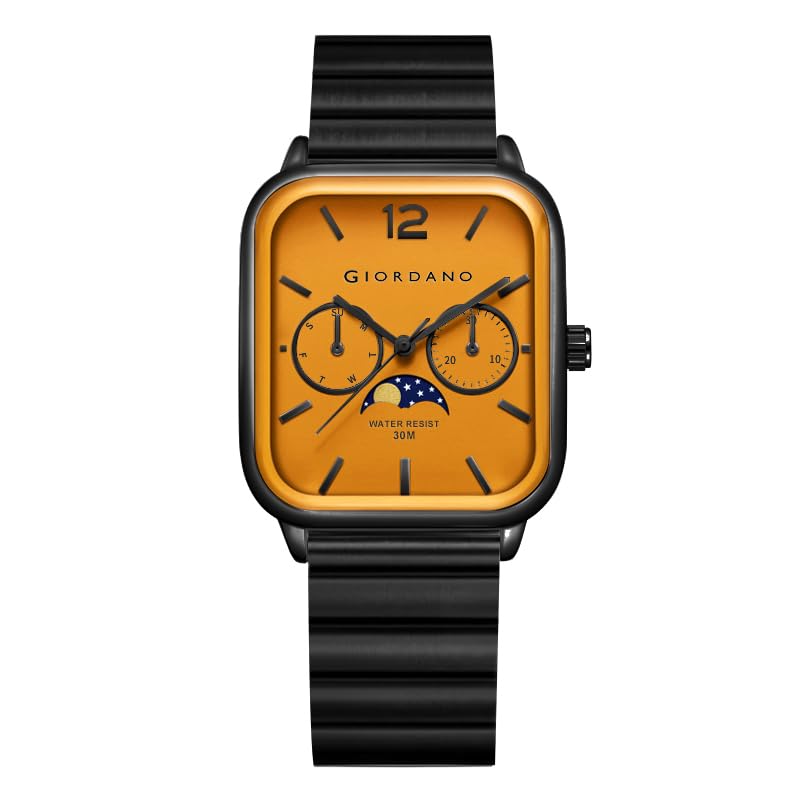 Giordano Classic Square Analog Watch for Men with Moon Phase Display and Stainless Steel Strap - Image 1