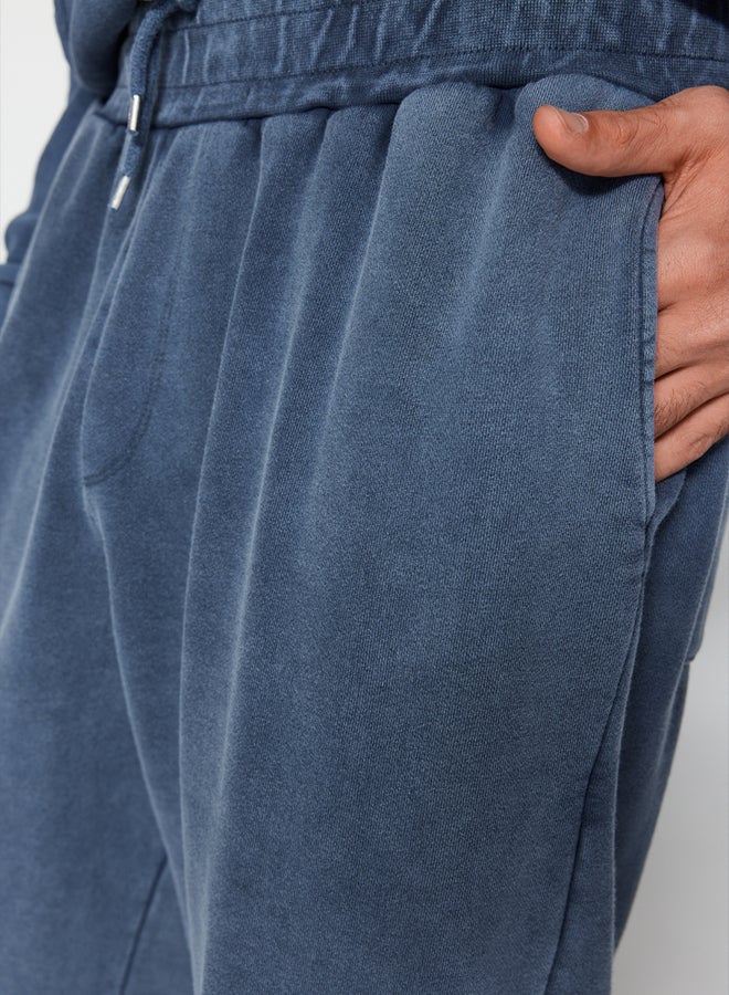 trendyol Indigo Limited Edition Oversize Wash Effect 100% Cotton Open Leg Sweatpants TMNAW24EA00002 - Image 5