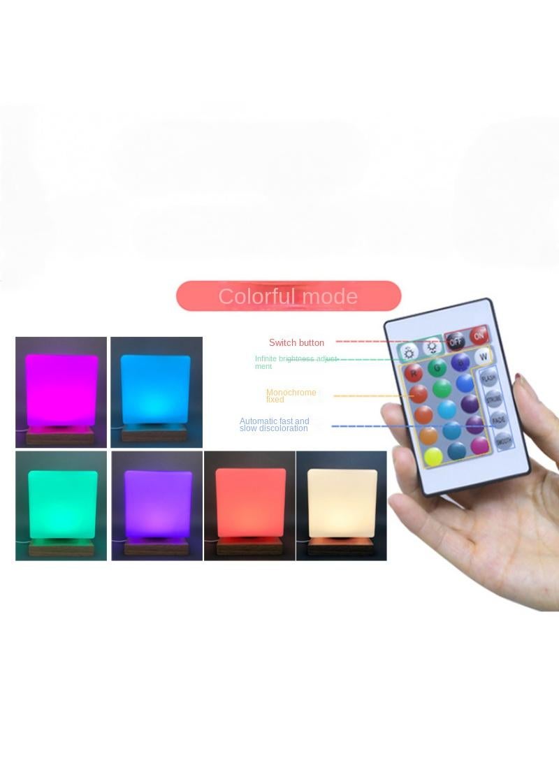 7-color remote control solid wood decorative USB desk lamp bedroom bedside study LED soft light creative night light - Image 2