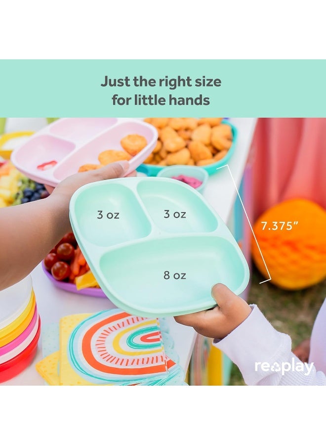 ريبلاي Re Play Made in USA Toddler Feeding Divided Plates with Deep Sides and Three Compartments for Easy Self Feeding | BPA Free | Dishwasher Safe | Bright Pink, Purple and Blush | erfly - Image 4