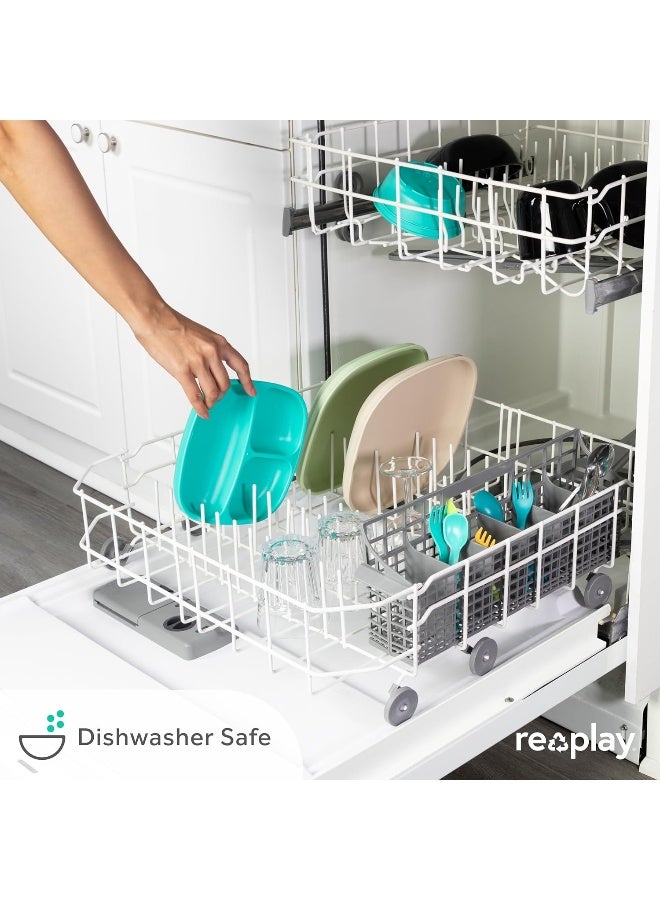 ريبلاي Re Play Made in USA Toddler Feeding Divided Plates with Deep Sides and Three Compartments for Easy Self Feeding | BPA Free | Dishwasher Safe | Bright Pink, Purple and Blush | erfly - Image 5