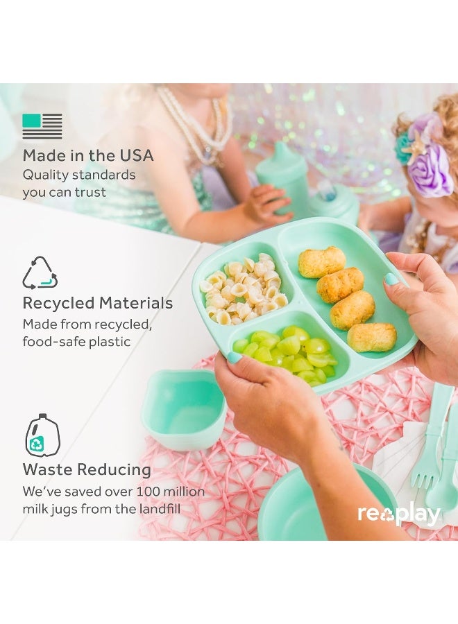 ريبلاي Re Play Made in USA Toddler Feeding Divided Plates with Deep Sides and Three Compartments for Easy Self Feeding | BPA Free | Dishwasher Safe | Bright Pink, Purple and Blush | erfly - Image 2