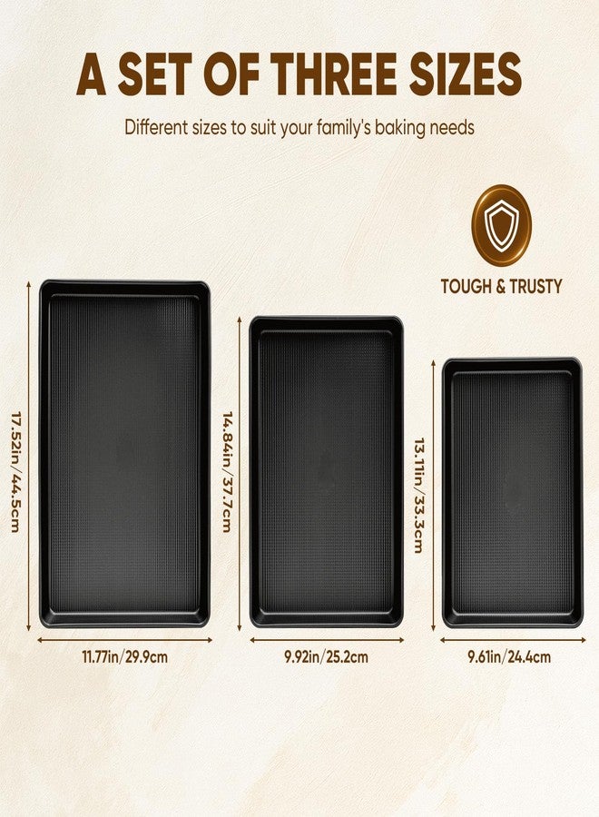 Sakerplus Nonstick Baking Sheet Pan Set of 3, Heavy Duty Cookie Sheets for Oven with Stripe Texture Pattern, 0.8mm Thick Quarter/Half/Jelly Roll Pans, Rust-Resistant & Easy Clean (Black) - Image 4
