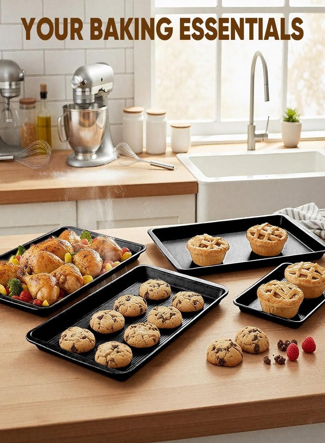 Sakerplus Nonstick Baking Sheet Pan Set of 3, Heavy Duty Cookie Sheets for Oven with Stripe Texture Pattern, 0.8mm Thick Quarter/Half/Jelly Roll Pans, Rust-Resistant & Easy Clean (Black) - Image 2
