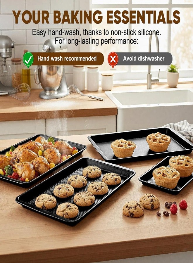 Sakerplus Nonstick Baking Sheet Pan Set of 3, Heavy Duty Cookie Sheets for Oven with Stripe Texture Pattern, 0.8mm Thick Quarter/Half/Jelly Roll Pans, Rust-Resistant & Easy Clean (Black) - Image 3