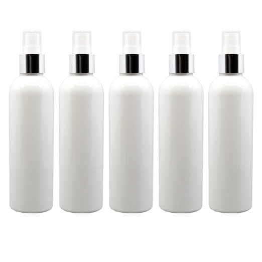 Pharcos 200Ml Milky White Plastic Bottle With Silver Metallic Collar White Mist Sprayer Unbreakable LeakProof Refillable Containers For Home Office Car And Cleaning Oils Sanitizers Pack Of 5 - Image 1