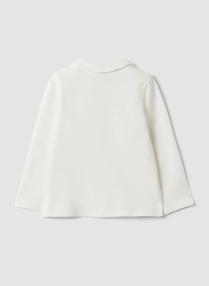Ovs OVS White Stretch Organic Cotton Polo Shirt With Ruffle Detailing For Baby Girl