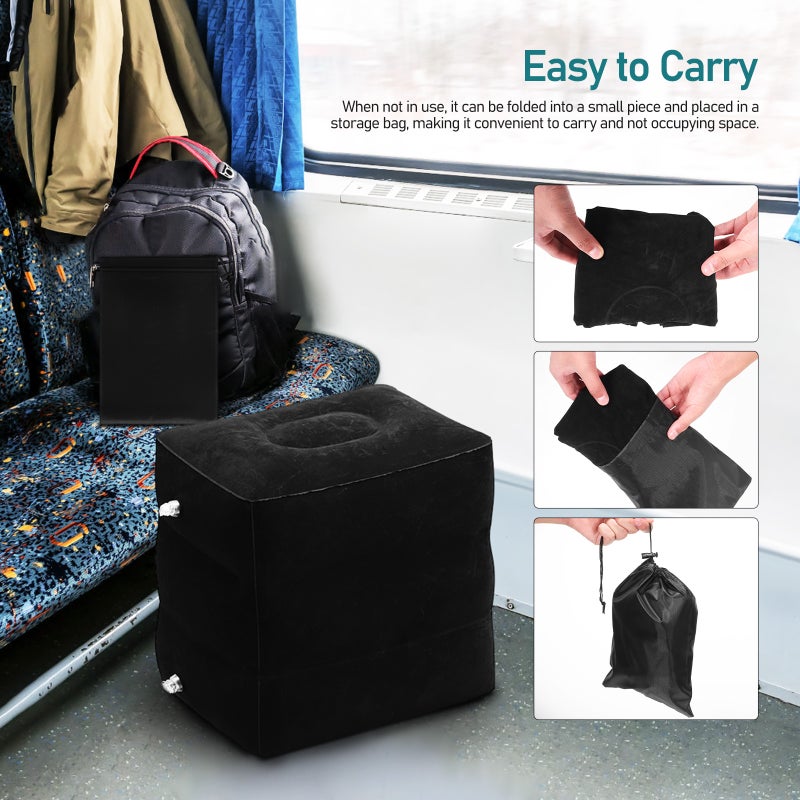 📦 مسند قدم قابل للنفخ بارتفاع قابل للتعديل للسفر بالطائرة بتصميم متين - Image 2