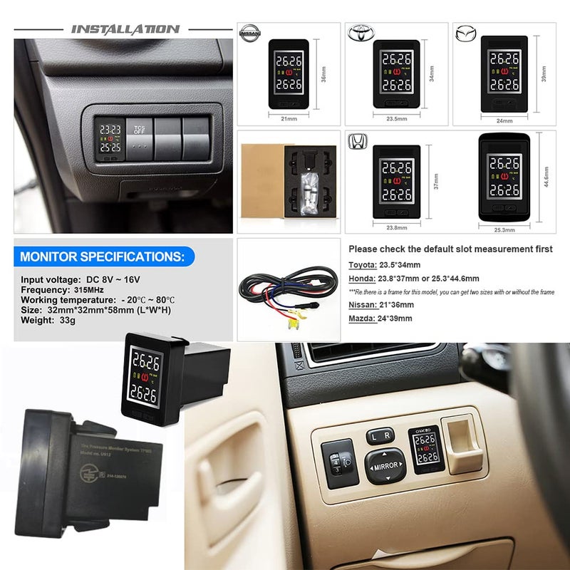 نظام مراقبة ضغط الإطارات U912 TPMS لمراقبة الضغط ودرجة الحرارة في الوقت الحقيقي 4 قطع حساسات RF داخلية/خارجية فتحة افتراضية بطارية 5 سنوات (مع 4 قطع حساسات داخلية/قابلة للاستبدال) - Image 2