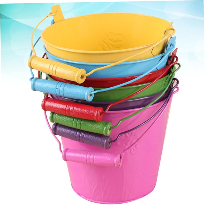 6 Pcs Beach Sand Buckets with Wooden Handles Lightweight Outdoor Play Set Random Color - Image 5