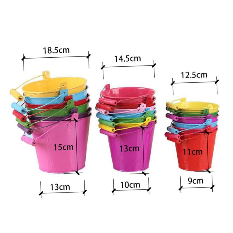 6 Pcs Beach Sand Buckets with Wooden Handles Lightweight Outdoor Play Set Random Color - Image 3