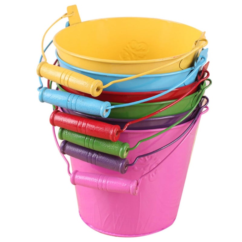 6 Pcs Beach Sand Buckets with Wooden Handles Lightweight Outdoor Play Set Random Color - Image 2