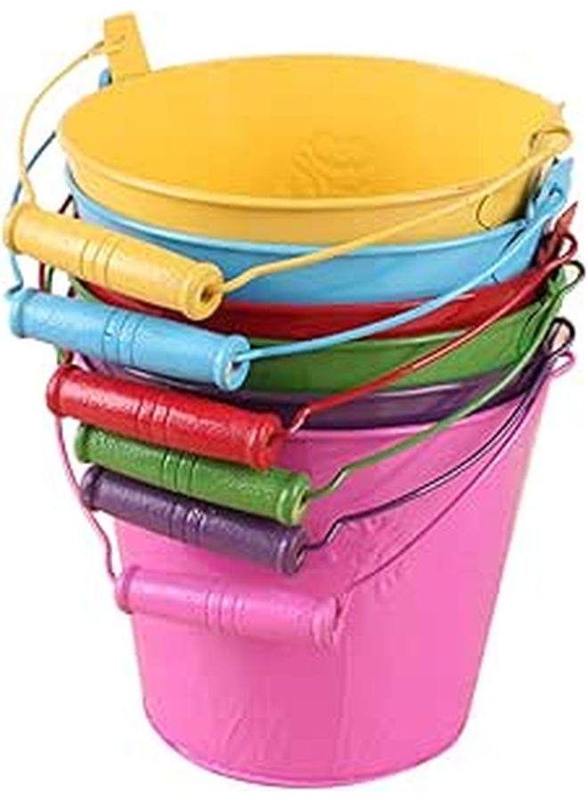 6 Pcs Beach Sand Buckets with Wooden Handles Lightweight Outdoor Play Set Random Color - Image 1