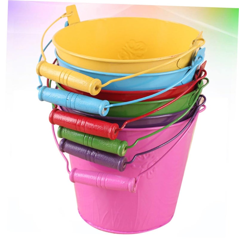 6 Pcs Beach Sand Buckets with Wooden Handles Lightweight Outdoor Play Set Random Color - Image 4