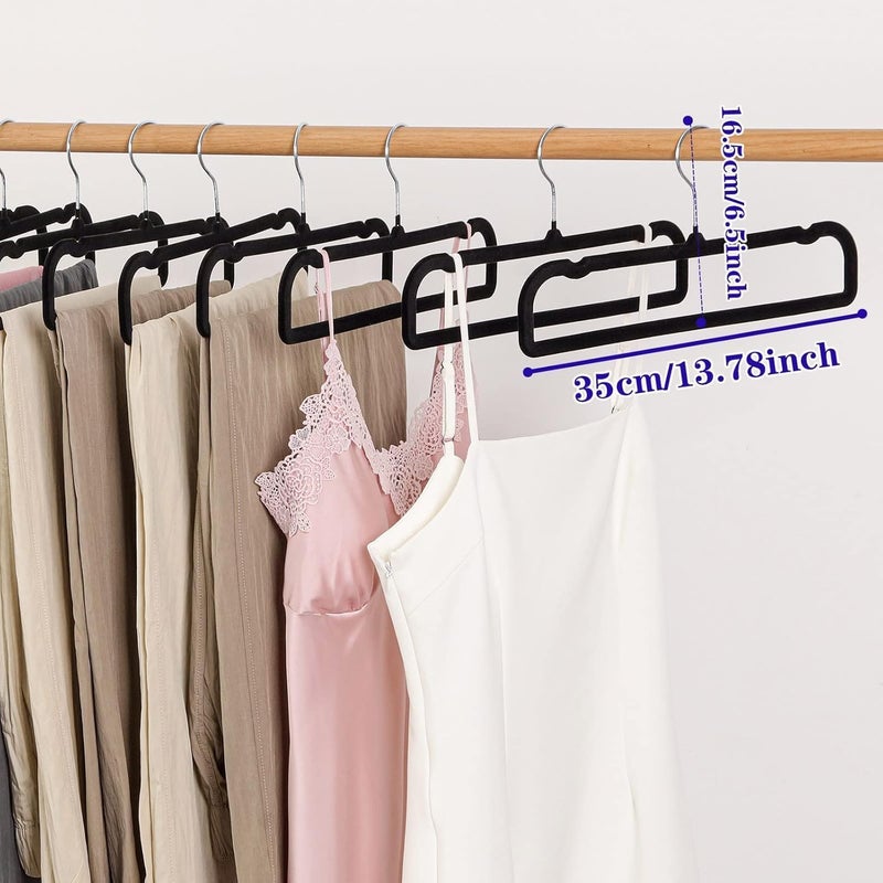 WJWSKI Velvet Hangers Non Slip - 20 Pack Pants Hangers for Closet - Thin Space Saving Clothes Hanger - Strong, Durable, Jean Perchas with 360 Degree Rotatable Hook for Tank Top (Black Silver Hook) - Image 3