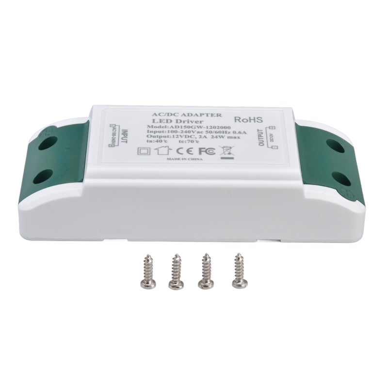 12V LED Driver: 24W 2A Flame Retardant ABS Shell - Overcurrent Short Circuit Overheat Protection Waterproof LED Power Supply for Home Commercial DIY Lighting Devices - Image 1