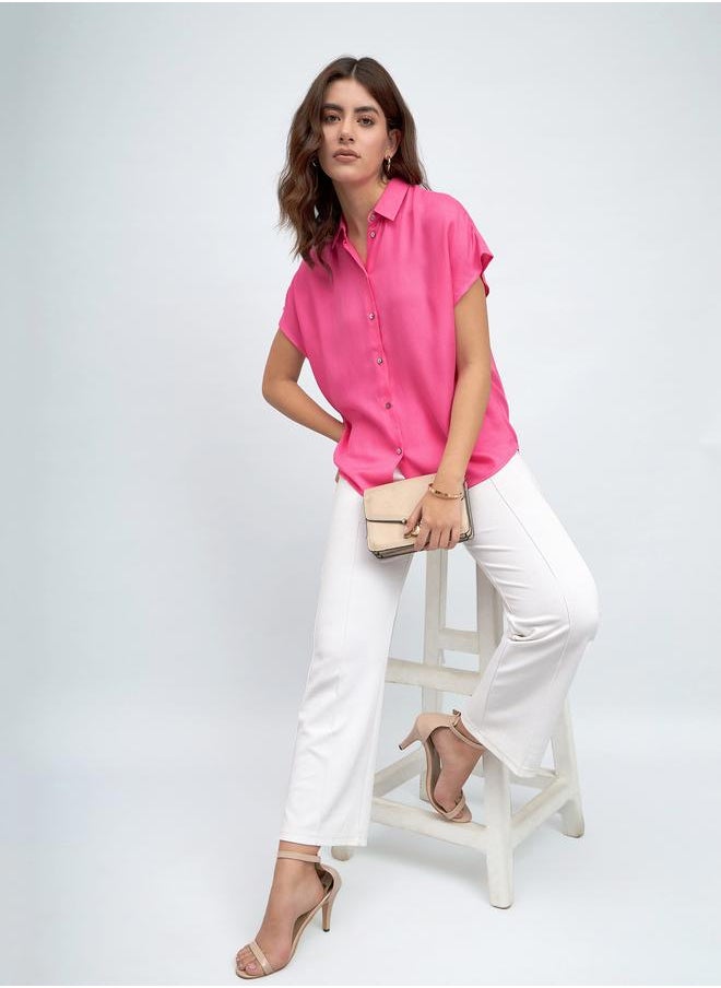 Dennis Lingo - Pink Relaxed Fit Shirt for Women - Viscose Moss, Solid, Half Sleeves, Casual, - Image 1