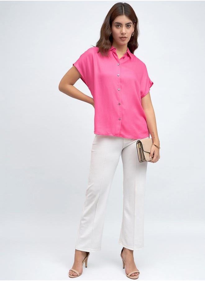 Dennis Lingo - Pink Relaxed Fit Shirt for Women - Viscose Moss, Solid, Half Sleeves, Casual, - Image 1