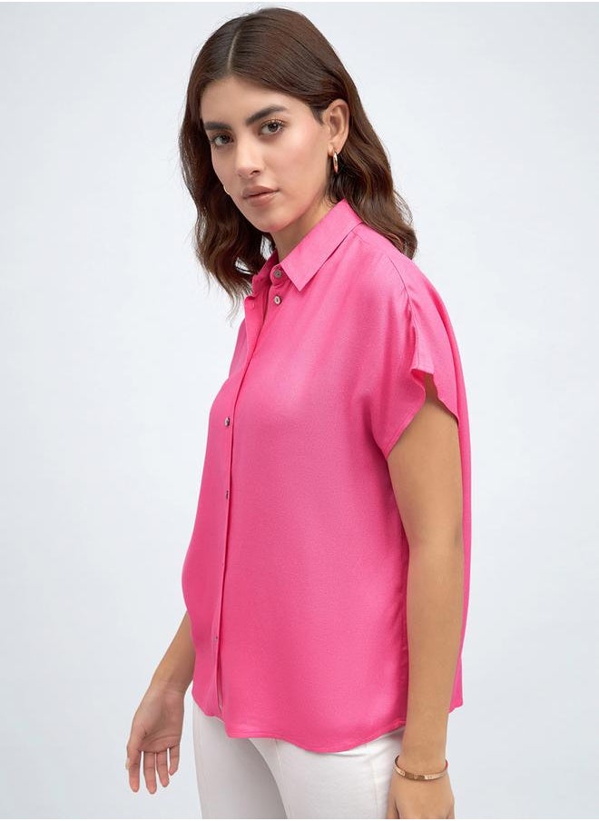 Dennis Lingo - Pink Relaxed Fit Shirt for Women - Viscose Moss, Solid, Half Sleeves, Casual, - Image 1