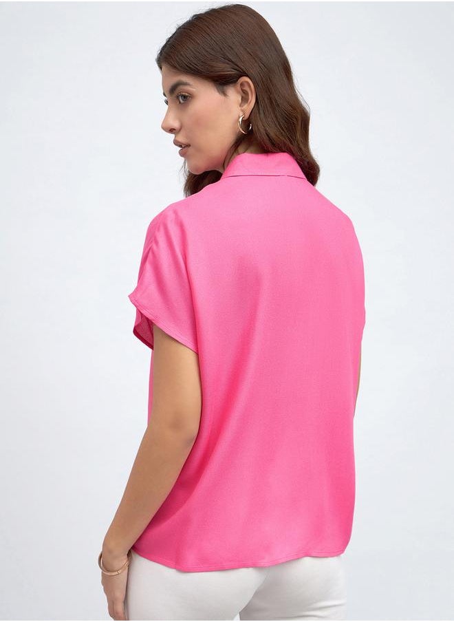 Dennis Lingo - Pink Relaxed Fit Shirt for Women - Viscose Moss, Solid, Half Sleeves, Casual, - Image 1