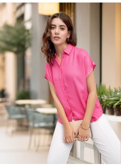Pink Relaxed Fit Shirt for Women - Viscose Moss, Solid, Half Sleeves, Casual,