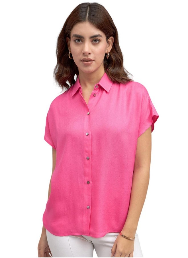 Dennis Lingo - Pink Relaxed Fit Shirt for Women - Viscose Moss, Solid, Half Sleeves, Casual, - Image 1