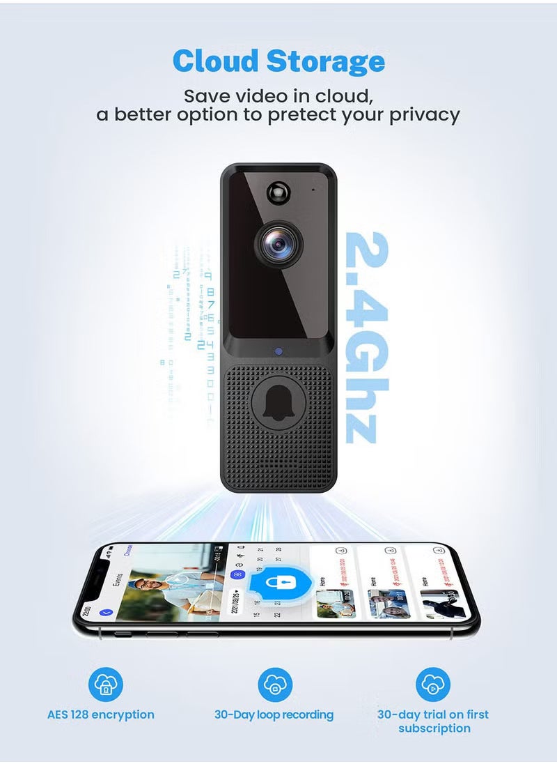 Hihonor Doorbell Camera Wireless, Smart WiFi Video Doorbell, Included Chime Ringer, Indoor/Outdoor Surveillance with Human Detection, 2-Way Audio, Night Vision, Cloud Storage, Battery Powered, Live View  - Image 2