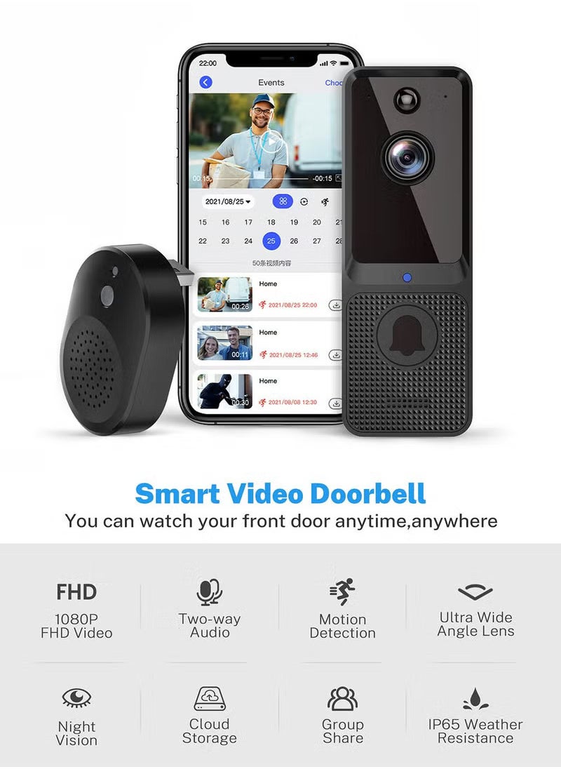 Hihonor Doorbell Camera Wireless, Smart WiFi Video Doorbell, Included Chime Ringer, Indoor/Outdoor Surveillance with Human Detection, 2-Way Audio, Night Vision, Cloud Storage, Battery Powered, Live View  - Image 5