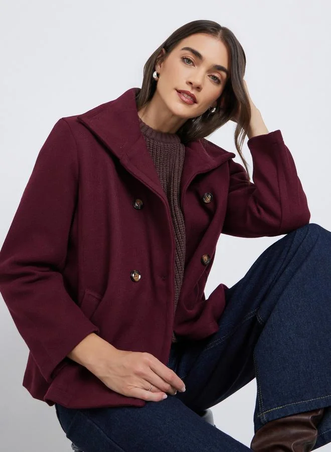 Styli Burgundy Oversized Wool Look Jacket