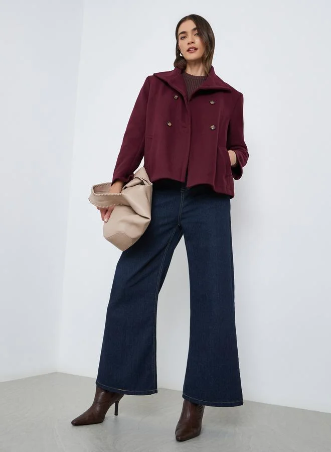 Styli Styli Burgundy Oversized Wool Look Jacket