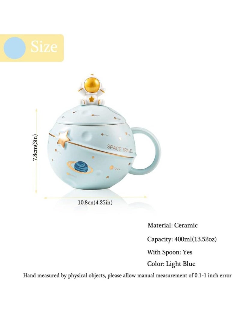 Y&D Astronaut Cup Space Embossed Planet Mug 13.52oz Ceramic Coffee Mugs with Lid And Spoon Gift Box Cute Ceramic Coffee Mug Unique Gift Birthday For Girl Boy Women Men (Light Blue)  - Image 3