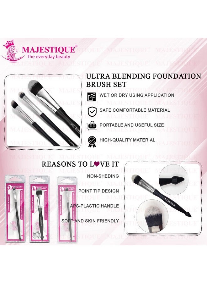 مجموعة فرش المكياج الاحترافية من ماجيستيك - فرش الكونسيلر والأساس والكونتور بزاوية للدمج والنحت والتسليط - مصنوعة من شعيرات صناعية عالية الجودة، مثالية للاستخدام في الصالون والمنزل - عبوة من 3 قطع - Image 2