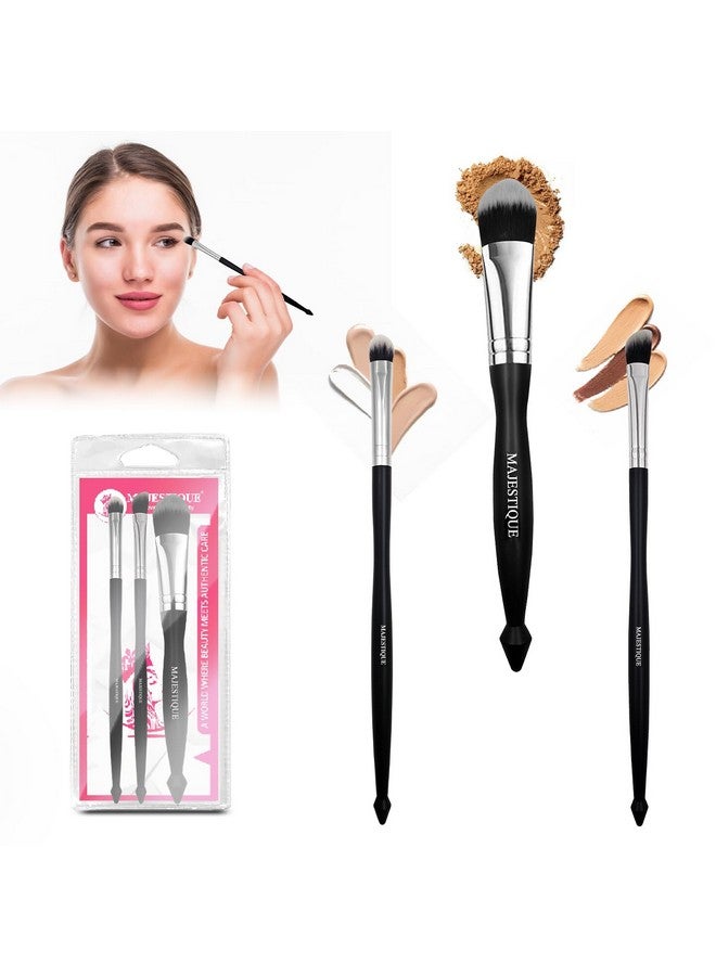 مجموعة فرش المكياج الاحترافية من ماجيستيك - فرش الكونسيلر والأساس والكونتور بزاوية للدمج والنحت والتسليط - مصنوعة من شعيرات صناعية عالية الجودة، مثالية للاستخدام في الصالون والمنزل - عبوة من 3 قطع - Image 1