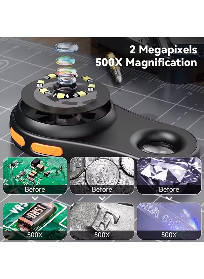 مجهر رقمي 2.0 بوصة 500X 1080P فيديو مجهر عملة معدنية مع عدسة مكبرة مع 8 مصابيح LED لإصلاح الأجهزة الإلكترونية Windows / Mac - Image 4
