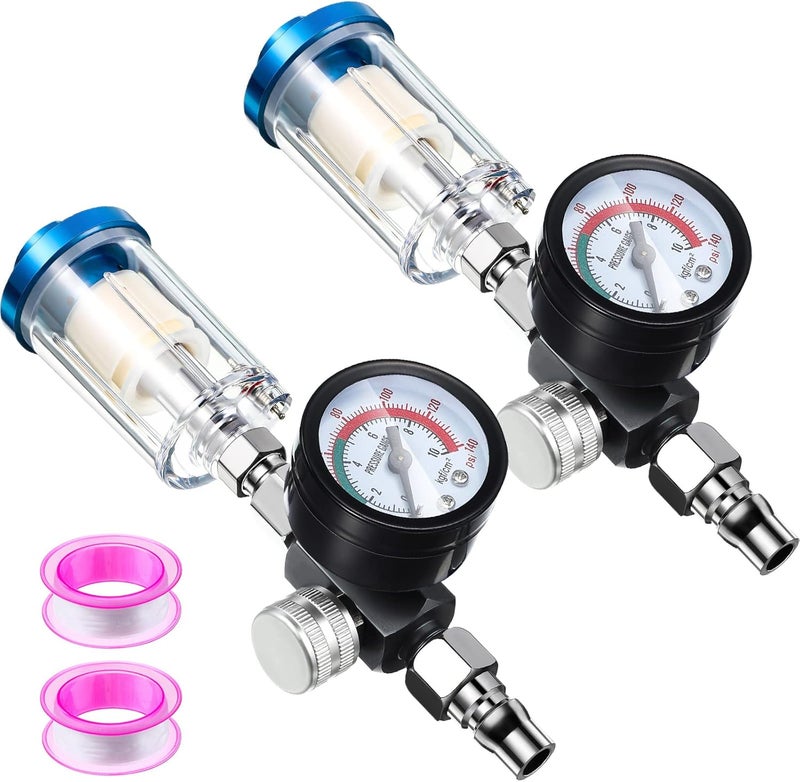 Hortsun 2 Packs 14 Inch Air Pressure Regulator Water Separator Air Compressor for Spray Gun Regulator with Pressure Gauge and Water Trap Filter  - Image 1