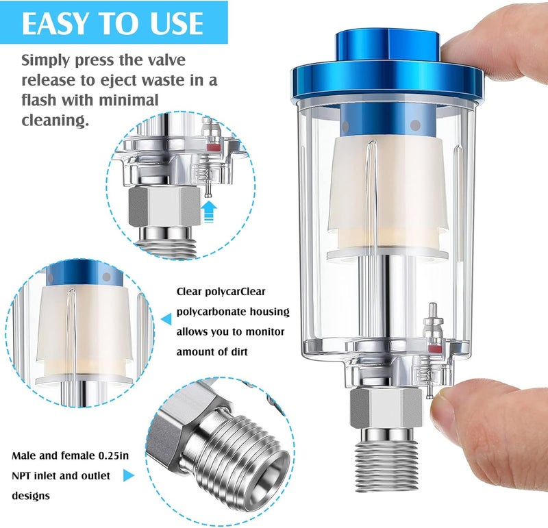Hortsun 2 Packs 14 Inch Air Pressure Regulator Water Separator Air Compressor for Spray Gun Regulator with Pressure Gauge and Water Trap Filter  - Image 3