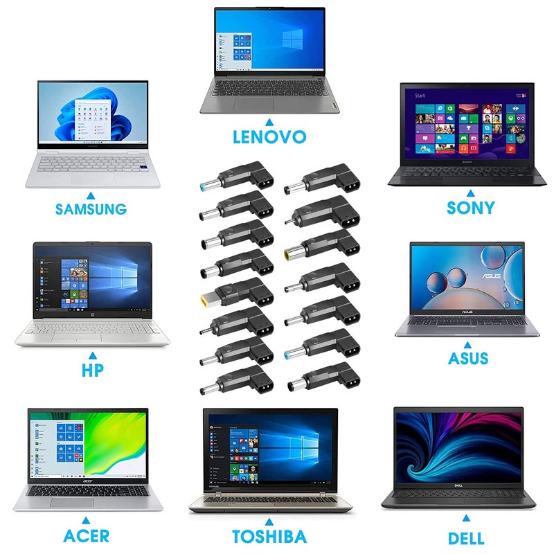 KFD USB C to DC Tip Power Adapter Kits Convert Cable Type-C PD Power Cable to Universal Laptop Jack Plugs 15 Connectors for MacBook HP Dell MSI Gateway LG Toshiba Lenovo Acer Asus Sony Samsung Laptop - Image 2