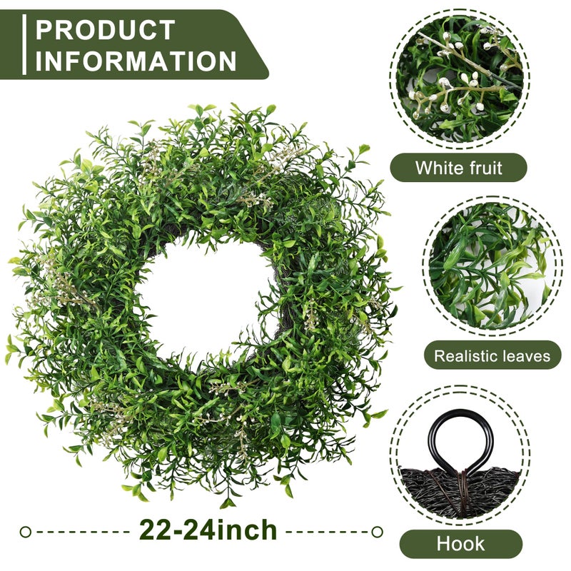 MDSTBN 24 Inch Spring Wreaths for Front Door Wreath Summer Outdoor Green Door Wreath for All Seasons Porch Wall Indoor Outdoor Living Room Bedroom Window Farmhouse Home Decoration - Image 2