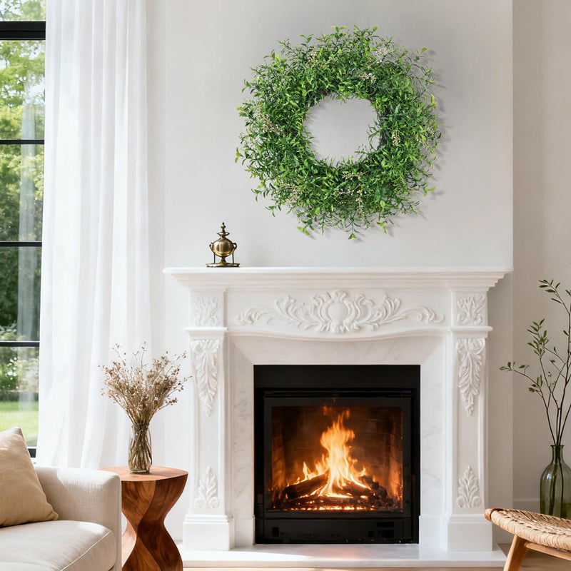 MDSTBN 24 Inch Spring Wreaths for Front Door Wreath Summer Outdoor Green Door Wreath for All Seasons Porch Wall Indoor Outdoor Living Room Bedroom Window Farmhouse Home Decoration - Image 4